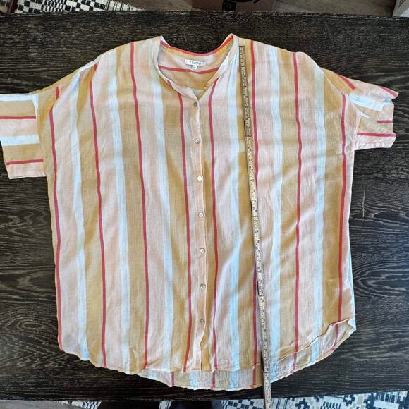 Z SUPPLY Oversized Button Front Top Womens L Orange Stripes Multi Coastal Boho - Picture 9 of 13